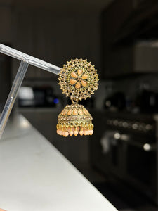 Peach Gold Kundan Jhumka Earrings