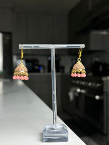 Mini Rose Pink and Gold Jhumka Earrings