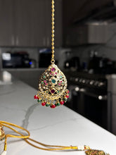 Load image into Gallery viewer, Intricate Gold with Red and Gold Necklace Set w/ Tikka and Earrings
