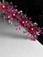 Load image into Gallery viewer, Magenta Pink and Pearl White Flower Hair Accessory Gajra
