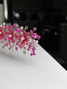 Magenta Pink and Pearl White Flower Hair Accessory Gajra