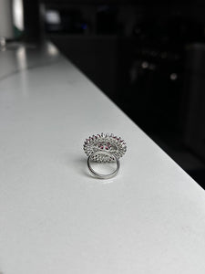 Circle Silver and Light Pink Abstract Design Ring