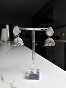 Small Grey Marble with Silver Jhumka Earrings