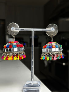 Shisha Mirror Colorful Jhumka Earrings