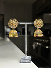 Load image into Gallery viewer, Peach Gold Kundan Jhumka Earrings
