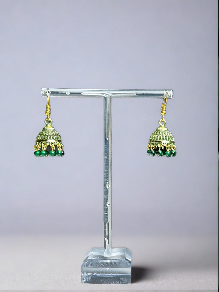 Mini Green and Gold Jhumka Earrings