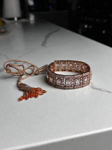 Modern Rose Gold Emerald Cut Stones Choker Necklace Set w/ Tikka and Earrings