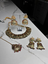 Load image into Gallery viewer, Intricate Gold with Red and Gold Necklace Set w/ Tikka and Earrings
