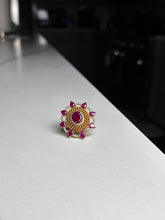 Load image into Gallery viewer, Magenta Flower w/Magenta Stone Ring
