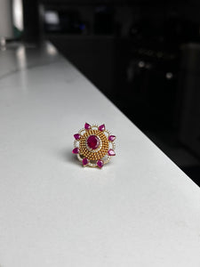 Magenta Flower w/Magenta Stone Ring