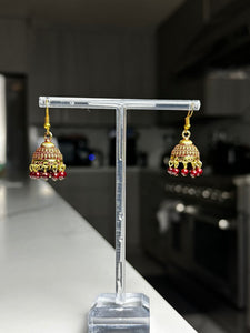 Mini Burgundy and Gold Jhumka Earrings