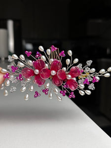 Small Pink Flowers with Pearl Beads Flower Hair Accessory Gajra