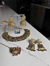 Load image into Gallery viewer, Intricate Gold with Red and Gold Necklace Set w/ Tikka and Earrings
