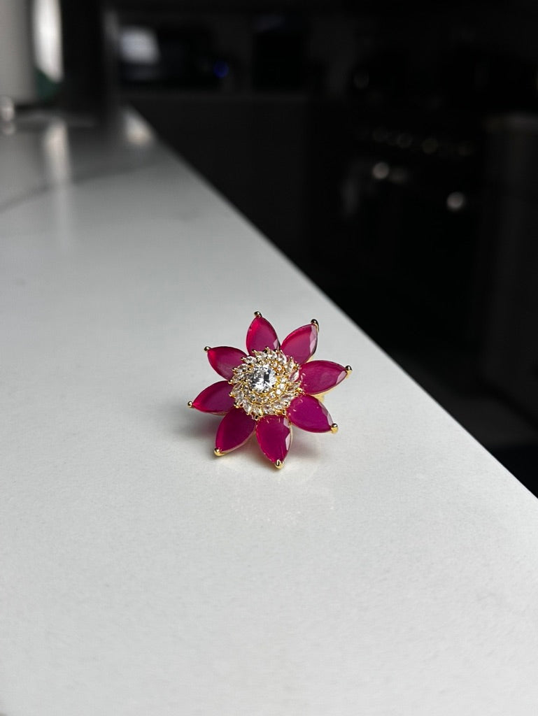 Magenta Flower Design Ring