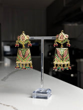 Load image into Gallery viewer, Intricate Gold with Red and Gold Necklace Set w/ Tikka and Earrings
