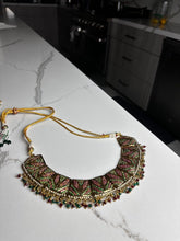 Load image into Gallery viewer, Intricate Gold with Red and Gold Necklace Set w/ Tikka and Earrings
