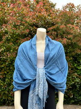 Load image into Gallery viewer, Blue w/White Border Design Pashmina Shawl
