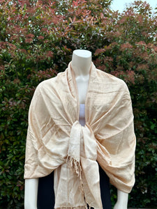 Cream w/White Border Design Pashmina Shawl