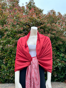 Red w/White Border Design Pashmina Shawl