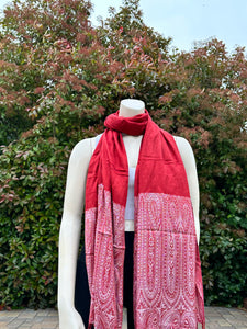 Red w/White Border Design Pashmina Shawl