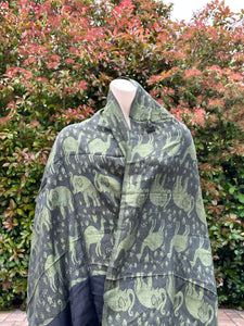 Green and Black Camels & Elephants Pashmina Shawl