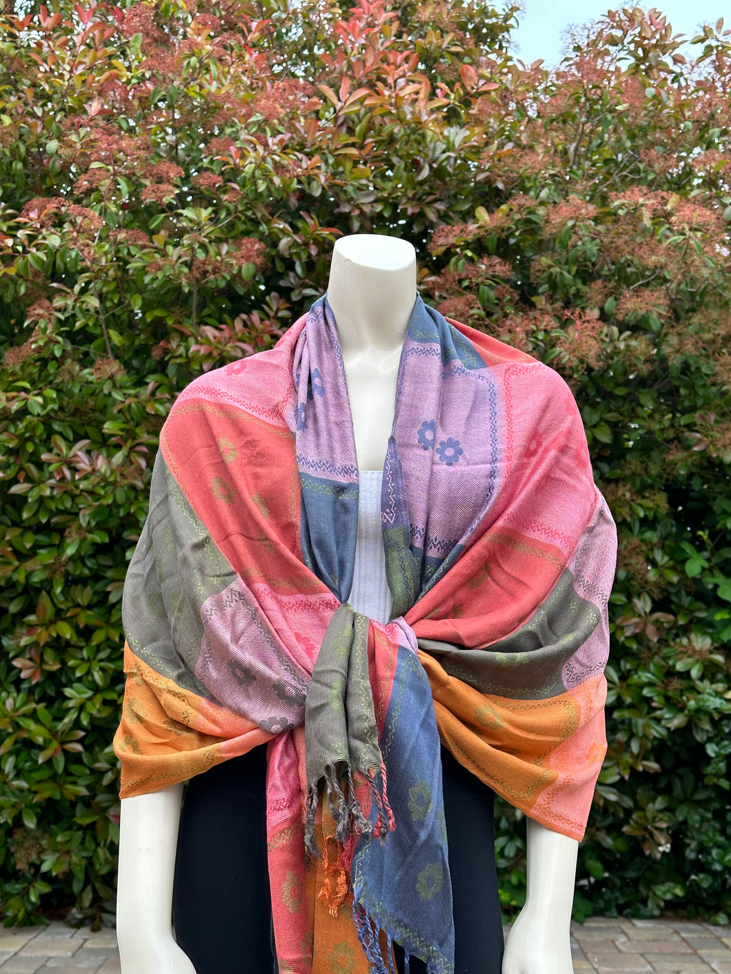 Colorful Boxed Squares Pashmina Shawl