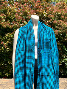 2010s Style Blue Checkered Scarf