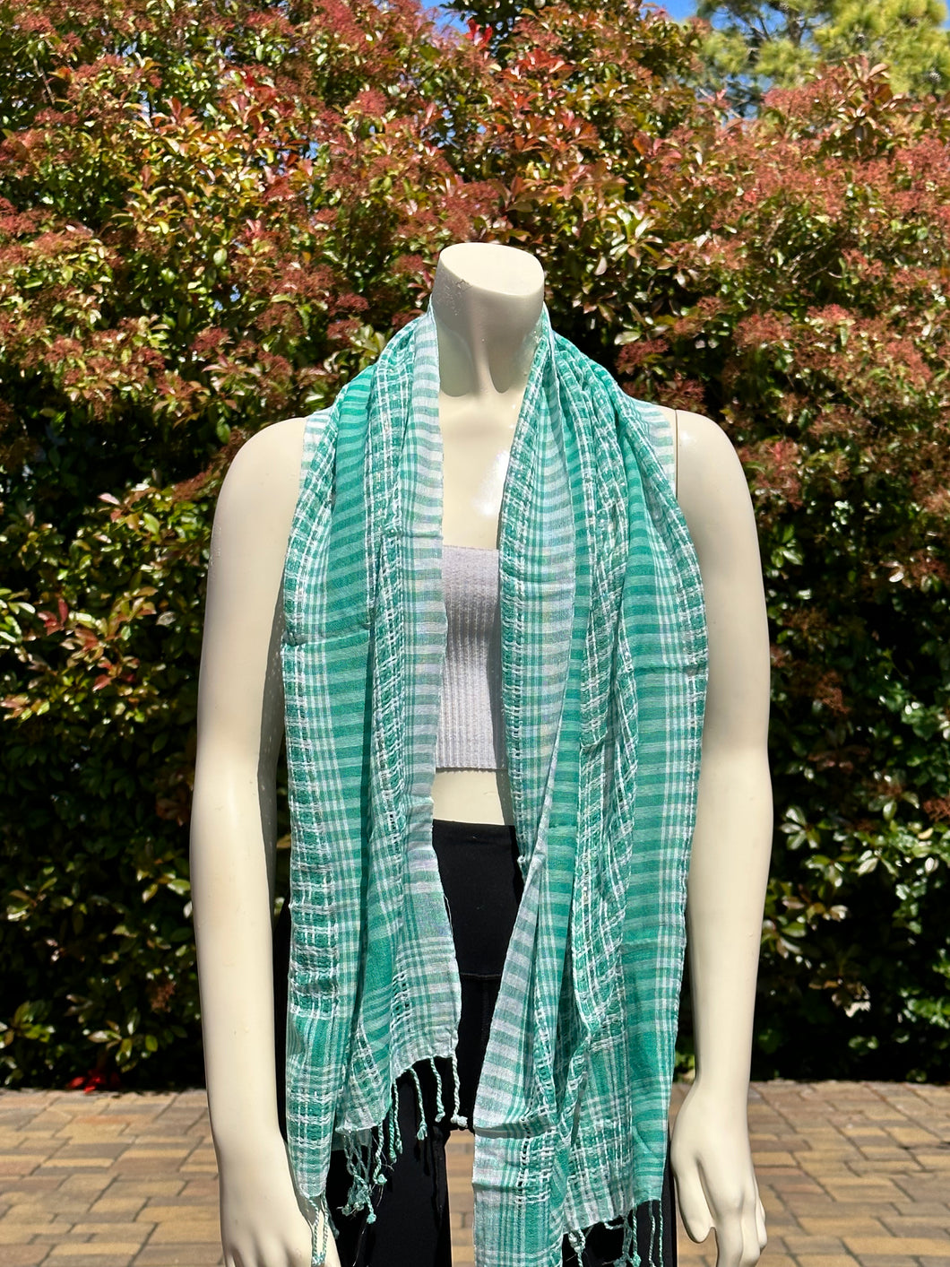 2010s Style Sea Green Cotton Scarf