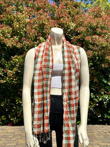 2010s Style Orange and Green Plaid Cotton Scarf
