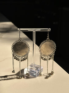 Long Silver Circular Shaped Peacock Earrings