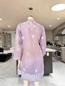 Pastel Lilac w/White Floral Embroidery Cotton Kurta