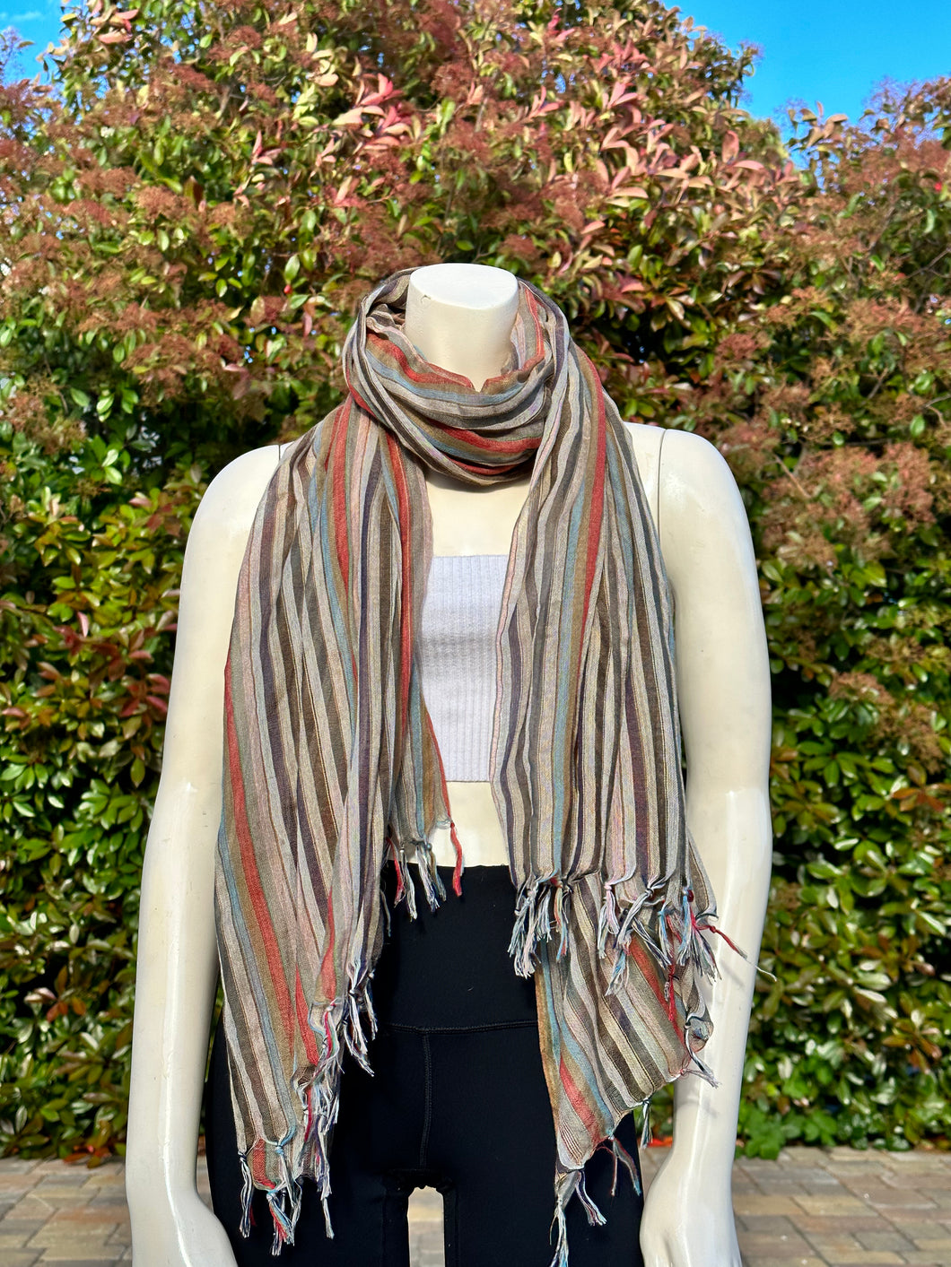 2010s Style Multicolored Striped Cotton Scarf