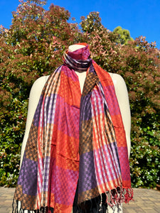 Double Sided Multicolored Plaid Pashmina Shawl