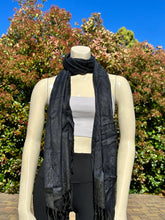 Load image into Gallery viewer, Reversible Dark Blue and Black Floral Pashmina Shawl
