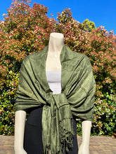 Load image into Gallery viewer, Reversible Olive Green w/Circles Pashmina Shawl
