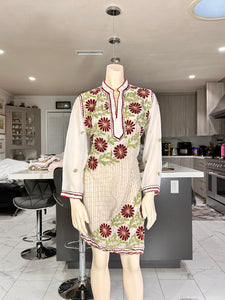 Red and Green Georgette Kurta w/Scarf