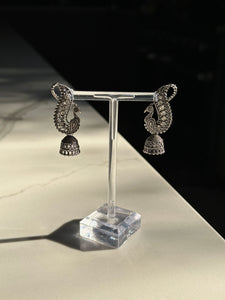 Silver Peacock Jhumki Earrings