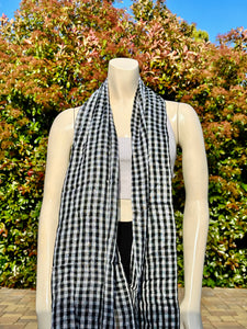 2010s Style Blue Glittery Plaid Cotton Scarf