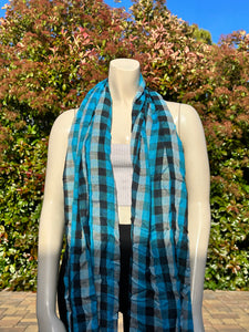 2010s Style Blue Plaid Cotton Scarf