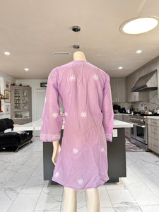 Pastel Purple w/Full White Embroidery Cotton Kurta