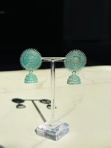 Blue-Silver Circular Lightweight Jhumki Earrings