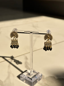 Lightweight Mini Peacock w/Black Beads Jhumki Earrings