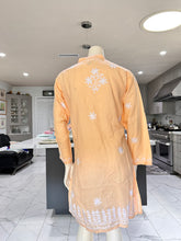 Load image into Gallery viewer, Pastel Peach w/White Floral Embroidery Cotton Kurta
