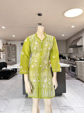 Load image into Gallery viewer, Lime Green w/White Floral Embroidery Cotton Kurta
