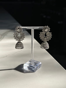 Silver Leaf Jhumki Earrings