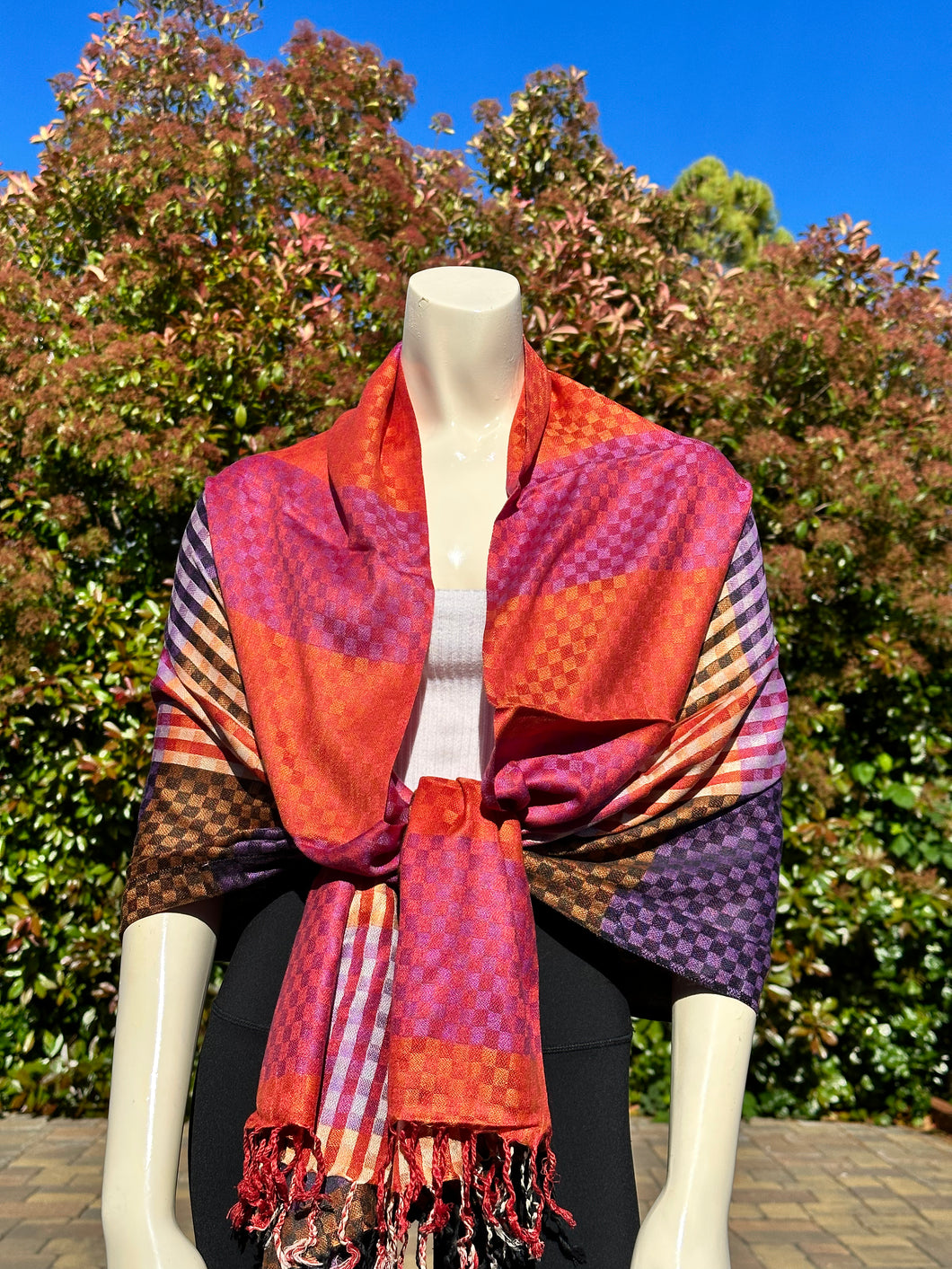 Double Sided Multicolored Plaid Pashmina Shawl