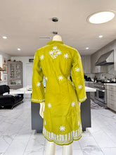 Load image into Gallery viewer, Mustard Green w/White Floral Embroidery Cotton Kurta
