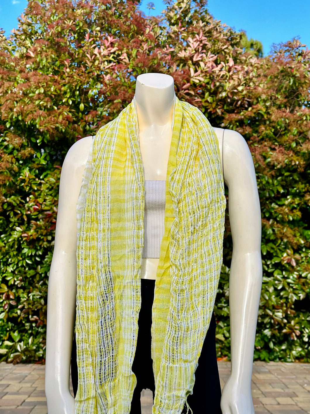 2010s Style Yellow Plaid Glitter Cotton Scarf