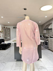 Light Pink Full White Embroidery Cotton Kurta