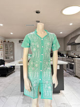 Load image into Gallery viewer, Sea Green w/White Floral Embroidery Half Sleeve Cotton Kurta
